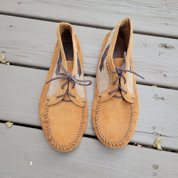 Minnetonka Moccasins El Paso Wheat Tan Suede Leather Lace-up Ankle Boots Booties - Picture 5 of 9